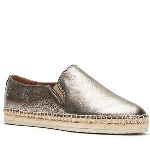 FRYE ISBEL LEATHER ESPADRILLE SLIP ON LOAFERS GOLDEN SILVER NIB SZ 8